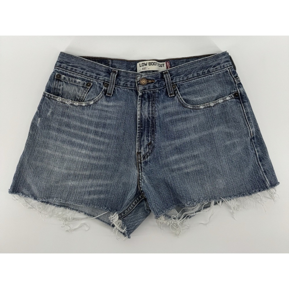 Levi's 527 Women's High‎ Rise Cut Off Blue Denim Shorts Distressed Size 32W